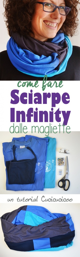 Crea un accessorio comodo dalle vecchie magliette, anche se strappate o macchiate! Questo refashion tutorial mostra come tagliare le magliette e ricomporle per fare una sciarpa infinity colorata ed unica! www.cucicucicoo.com