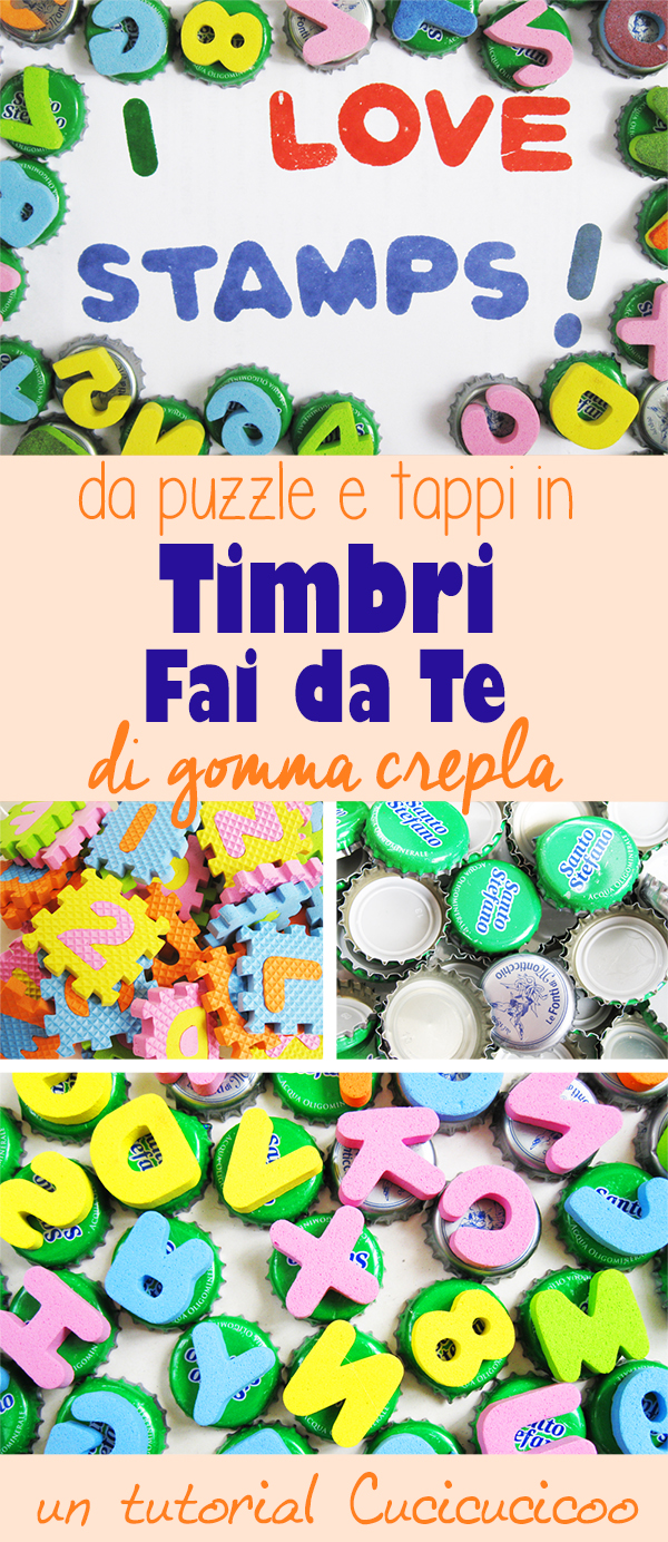 Tutti adorano giocare con i timbri! Ed è semplicissimo fare timbri con gomma crepla recuperata dai vecchi puzzle dei bambini… senza pagare un centesimo! Un tutorial di riciclo creativo di www.cucicucicoo.com